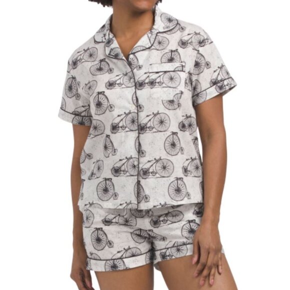 NWT CRAFTED BY MAHOGANY Cream/Black 2pc Cotton Bicycle Shorty Pajama Set - Picture 2 of 5